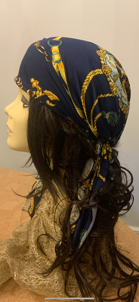 Blue Design Hijab Headscarf Pre Tied Hair Wrap | Made in USA
