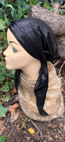 Wig Alternative | Premium Sparkly Black Pre Tied Headscarf Hijab Tichel | Fancy Dressy Formal Hair Wrap For Women | Made in USA Quality