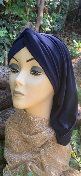 Blue Snood | Turban for Woman | Easy Hijab Headscarf | Made in USA by Uptown Girl Headwear