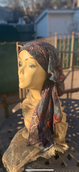 Beautiful Pre Tied Hair Scarf | Sophisticated Design | Lightweight Headscarf With Comfy Navy Blue Lining Made in America By Uptown Girl Headwear