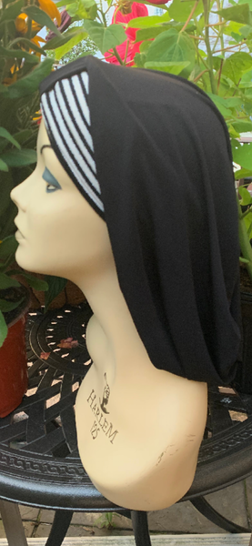 Head Scarf For Women | Black and White Snood Tichel Hijab For Women Who Cover Their Hair | Made in USA by Uptown Girl Headwear