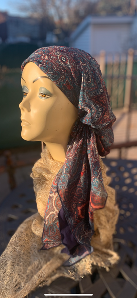 Beautiful Pre Tied Hair Scarf | Sophisticated Design | Lightweight Headscarf With Comfy Navy Blue Lining Made in America By Uptown Girl Headwear