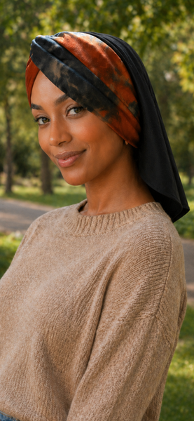Hijab Snood Turban Headscarf For Women | Boho Chic Vibe | Tie Dye Print Top Knot Front | Made in America