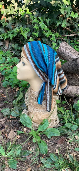 Boho Chic Headscarf For Women | Brown Turquoise Hair Wrap | Casual Bohemian Style Hair Covering | Made in USA