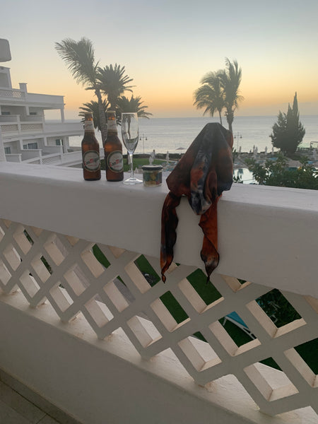 Tie Dye Headscarf For Women | Brown Grey Pre Tied Hair Wrap |