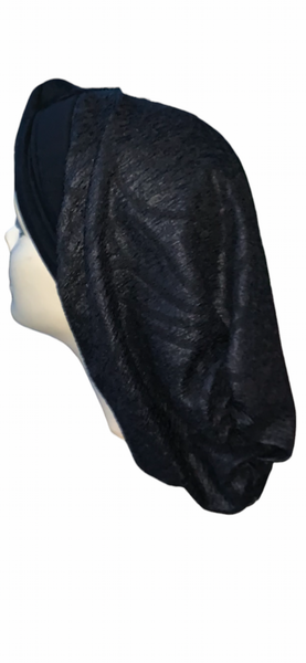 Black Design on Black Fabric  Turban Snood Hijab | Premium Head Scarf | Made in USA by Uptown Girl Headwear