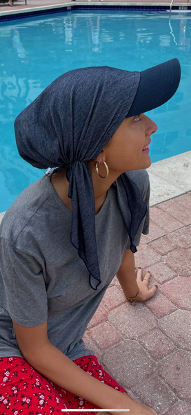 Sun Hat | Blue Denim Visor Scarf | Headscarf For Women | Hijab For Sale | Proudly Made in USA by Uptown Girl Headwear
