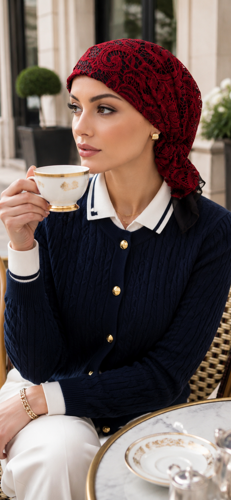 Short Lace Maroon Headscarf For Women To Cover Your Hair | Suitable for long or short hair | Slip on Head Covering To Conceal Your Hair | Made in USA