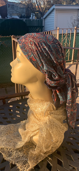 Beautiful Pre Tied Hair Scarf | Sophisticated Design | Lightweight Headscarf With Comfy Navy Blue Lining Made in America By Uptown Girl Headwear