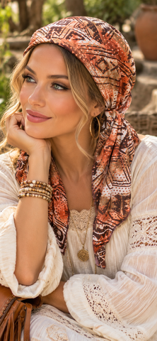 Brown Bronze Sequined Headscarf For Women | Pre Tied Hair Wrap Tichel | Dressy Modern Hijab | Made in the USA by Uptown Girl Headwear