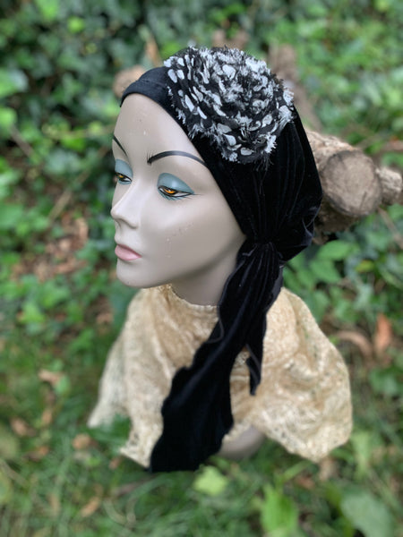 Black Stretchy Velvet Pre Tied Headscarf For Women | Proudly Made in the USA By Uptown Girl Headwear