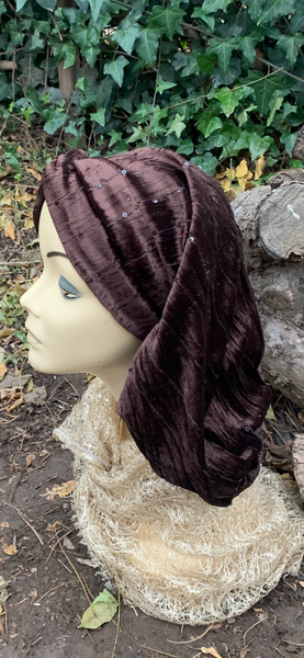 Velour Brown Snood With Sequins | Brown Turban Hijab | Comfortable Headscarf For Women | Wig Alternative | Modern Hijab |