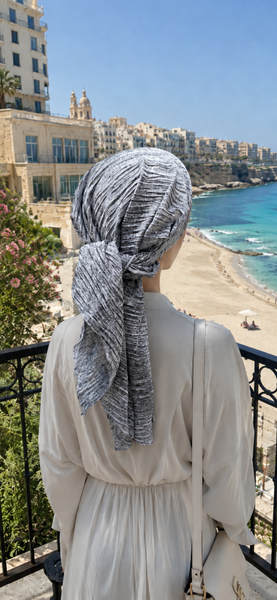 Premium Headscarf | Grey Headscarf For Women | Pre Tied Elasicized Hair Covering With Beautiful Design | Easy To Wear Hijab | Pretty Hair Scarf Tichel | Proudly Made in the USA by Uptown Girl Headwear