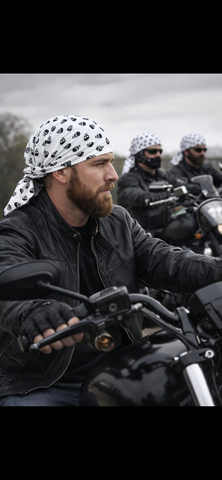 Skull Cap For Biker | Halloween Costume Hat | Biking Scarf | Biker scarf Skulls Skeleton Spooky Style Theme | Made in USA