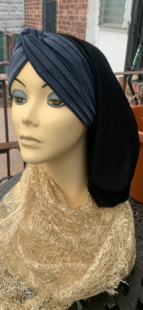 Black Blue Snood Turban Hijab | Made in USA by Uptown Girl Headwear