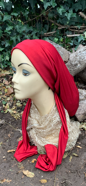 Christmas Clothing | Best Red Headscarf For Woman | Red Wrap Around Turban Snood | Wig Alternative | Modern Hijab | Made in USA by Uptown Girl Headwear