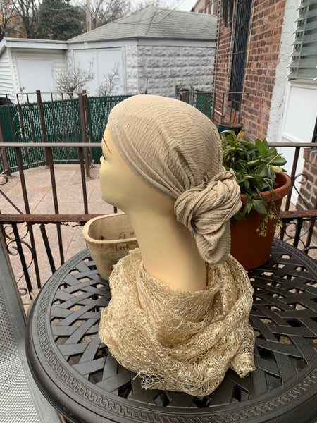 Beige Pre-Tied Head Scarf | Neutral Color Hair Cover | Made in USA by Uptown Girl Headwear