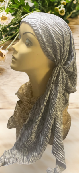 Modern Silver Grey Headscarf | Head Cover Turban For Women | Long Tie Back Hat Hair Wrap To Conceal Hair | Silver Fitted Pre Tied Head Covering | Head Wrap Scarf For Women