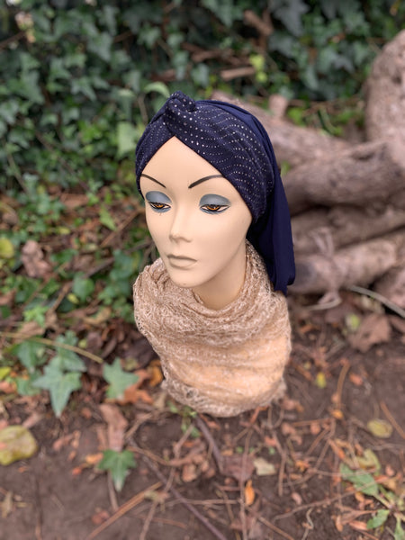 Navy Blue Sparkly Tirban Snood Hijab Headscarf For Women | Made in the USA by Uptown Girl Headwear