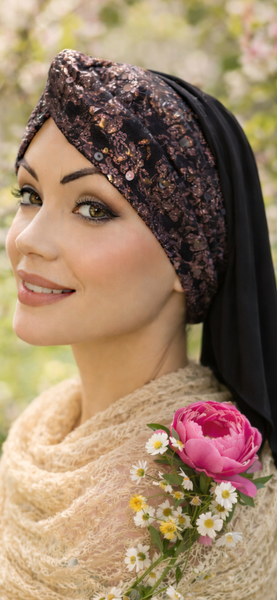 New Snood Turban Hijab Headscarf For Women | Black Gold Beanie | Sparkly Headgear | Made in USA by Uptown Girl Headwear