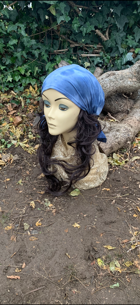 Wig Alternative | Blue Tie Dye Pre Tied Elasticated Slip On Headscarf | Fashion Bandana Modern Hijab Tichel | Easy To Wear Head Cover | Cute Hair Wrap