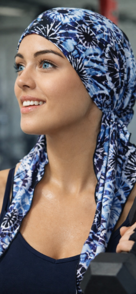 Boho Hipster Style Hair Wrap | Essential Hat Scrub Cap For Doctor Nurse | Easy Slip On Style Pre Tied Fitted Tie Dye Head Scarf