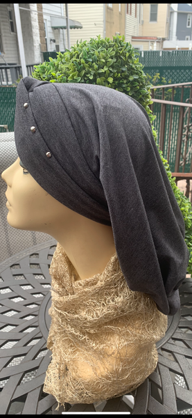 Grey Snood Turban Hijab With Silver Design