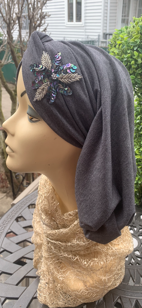 Grey Cotton Feel Snood Turban | Proudly Made in the USA by Uptown Girl Headwear