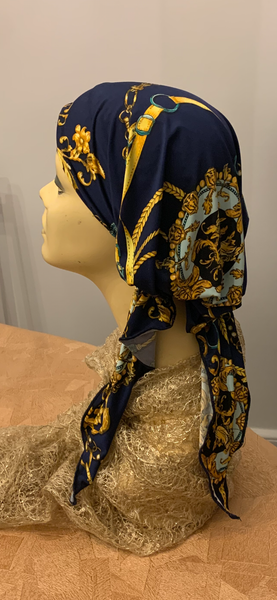 Blue Design Hijab Headscarf Pre Tied Hair Wrap | Made in USA