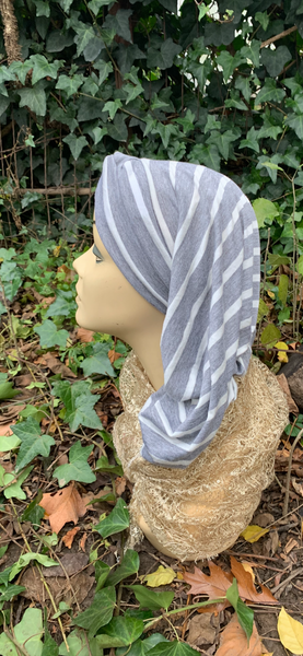 Grey White Snood Turban | Exercise Hijab | Casual Headwear For Woman | Made in the USA by Uptown Girl Headwear
