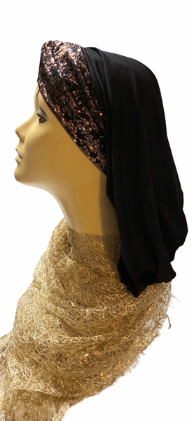 New Snood Turban Hijab Headscarf For Women | Black Gold Beanie | Sparkly Headgear | Made in USA by Uptown Girl Headwear