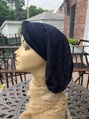Shorter Navy Blue Snood Turban | Sparkle Modern Hijab | Head Covering for Women | Made in USA For Uptown Girl Headwear
