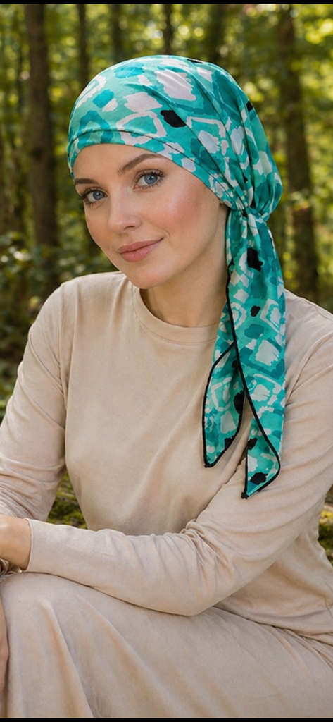 Green Lycra Fabric Pre Tied Headscarf by Uptown Girl Headwear