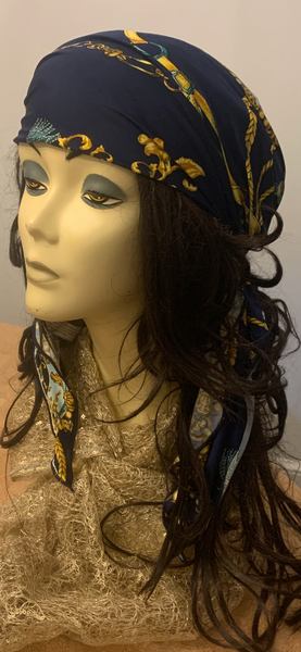 Blue Design Hijab Headscarf Pre Tied Hair Wrap | Made in USA