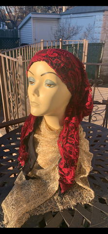 Burgundy Lace Headscarf With Lining