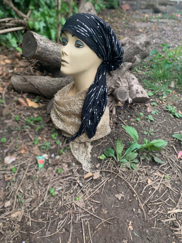 Black Sparkly Pre Tied Bandana | Headscarf For Women | USA Made