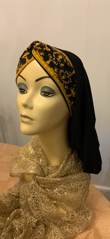 Black Snood With Color On The Band | Long Turban Easy To Wear Hijab