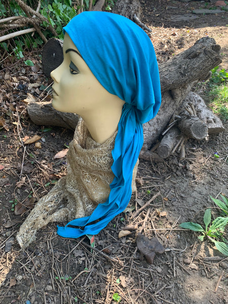 Turquoise Head Scarf For Women | Pre Tied Fitted Tichel Hijab Hair Scarf | Made in USA