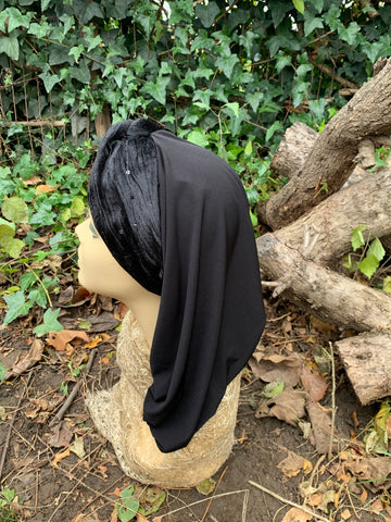 Black Velvet Lycra Snood Turban Hijab | Headscarf For Women | Easy Hijab For Work | Made in the USA by Uptown Girl Headwear