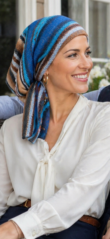 Boho Chic Headscarf For Women | Brown Turquoise Hair Wrap | Casual Bohemian Style Hair Covering | Made in USA