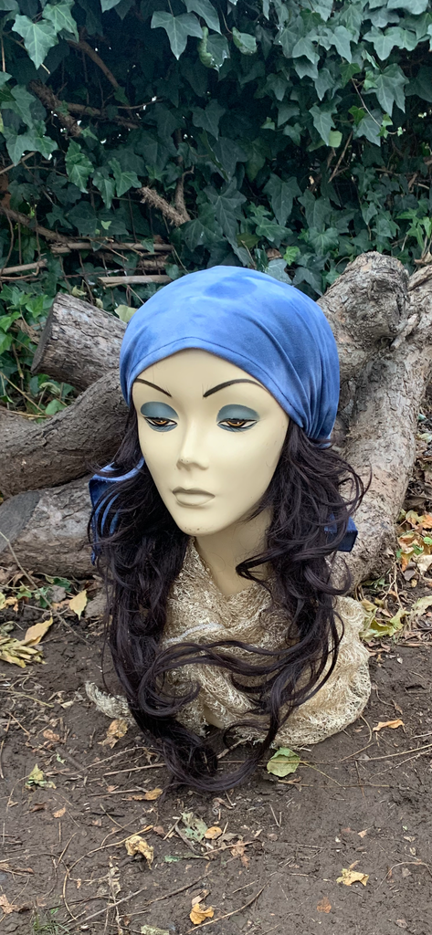 Wig Alternative | Blue Tie Dye Pre Tied Elasticated Slip On Headscarf | Fashion Bandana Modern Hijab Tichel | Easy To Wear Head Cover | Cute Hair Wrap