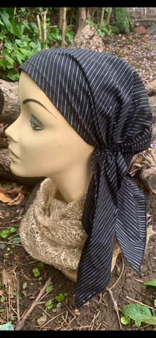 Black Silver Pre Tied Head Scarf