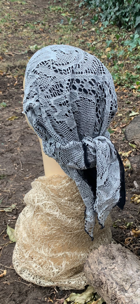 Silver Lace Pre Tied Headscarf With Lining | Tichel Hijab Headscarf by Uptown Girl Headwear