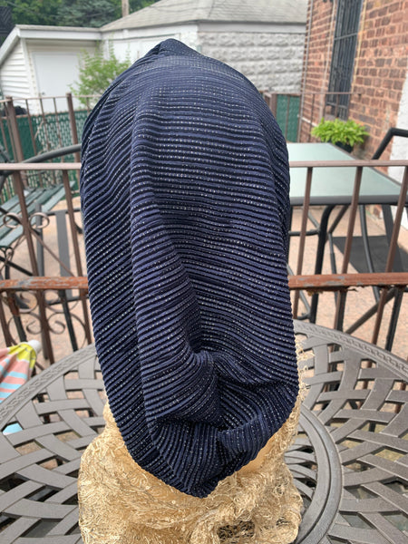 Shorter Navy Blue Snood Turban | Sparkle Modern Hijab | Head Covering for Women | Made in USA For Uptown Girl Headwear