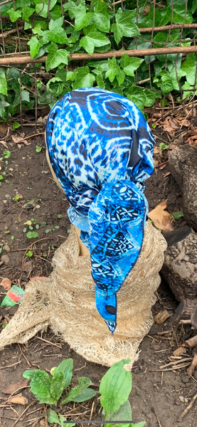 Swim Cap | Swimming Pool Tie Back Cap in Tie Dye Blue Beautiful Print | Pre Tied Head Scarf For The Beach | Hair Wrap For All Seasons