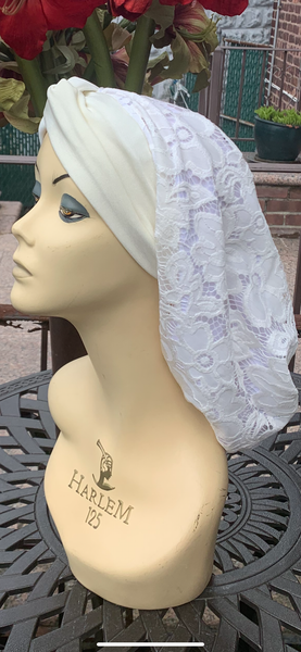 Lace Turban Tichel Head Covering | Light Color Ivory Snood Turban | Fancy Dressy Headscarf For Women | Made in USA