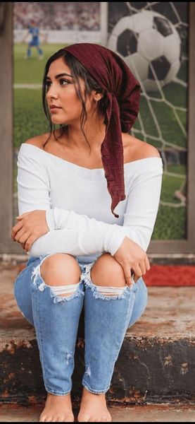 Boho Hipster Headwear Burgundy Pre-Tied Love Hope Head Scarf.