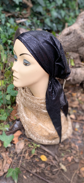 Wig Alternative | Premium Sparkly Black Pre Tied Headscarf Hijab Tichel | Fancy Dressy Formal Hair Wrap For Women | Made in USA Quality