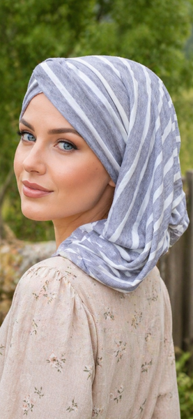 Grey White Snood Turban | Exercise Hijab | Casual Headwear For Woman | Made in the USA by Uptown Girl Headwear