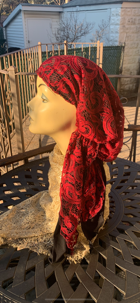 Burgundy Lace Headscarf With Lining